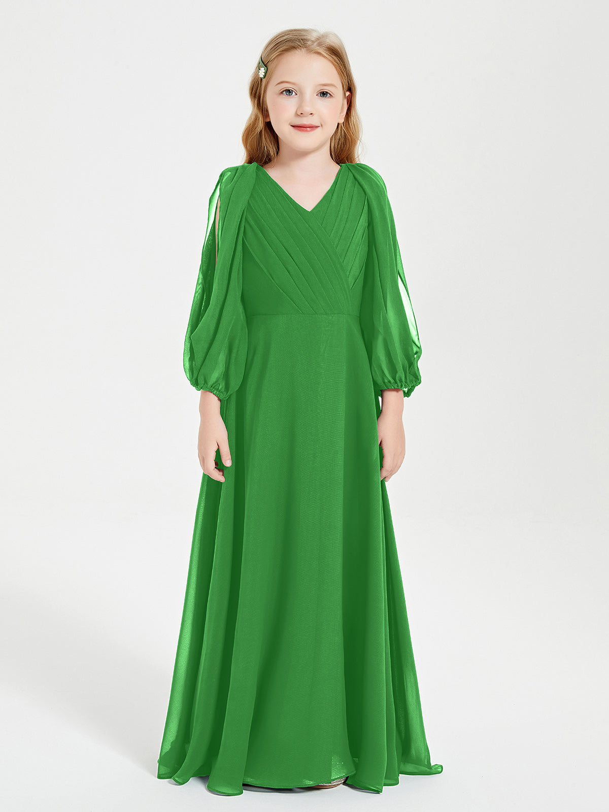 Modest Long Sleeved Junior Bridesmaid Gowns Green